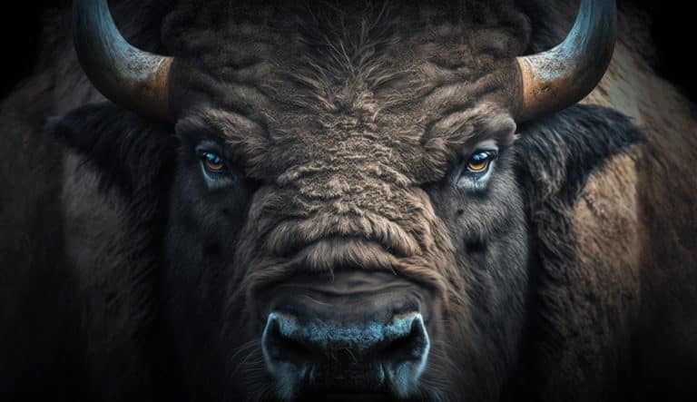 bison-s-face-is-shown-dark-background
